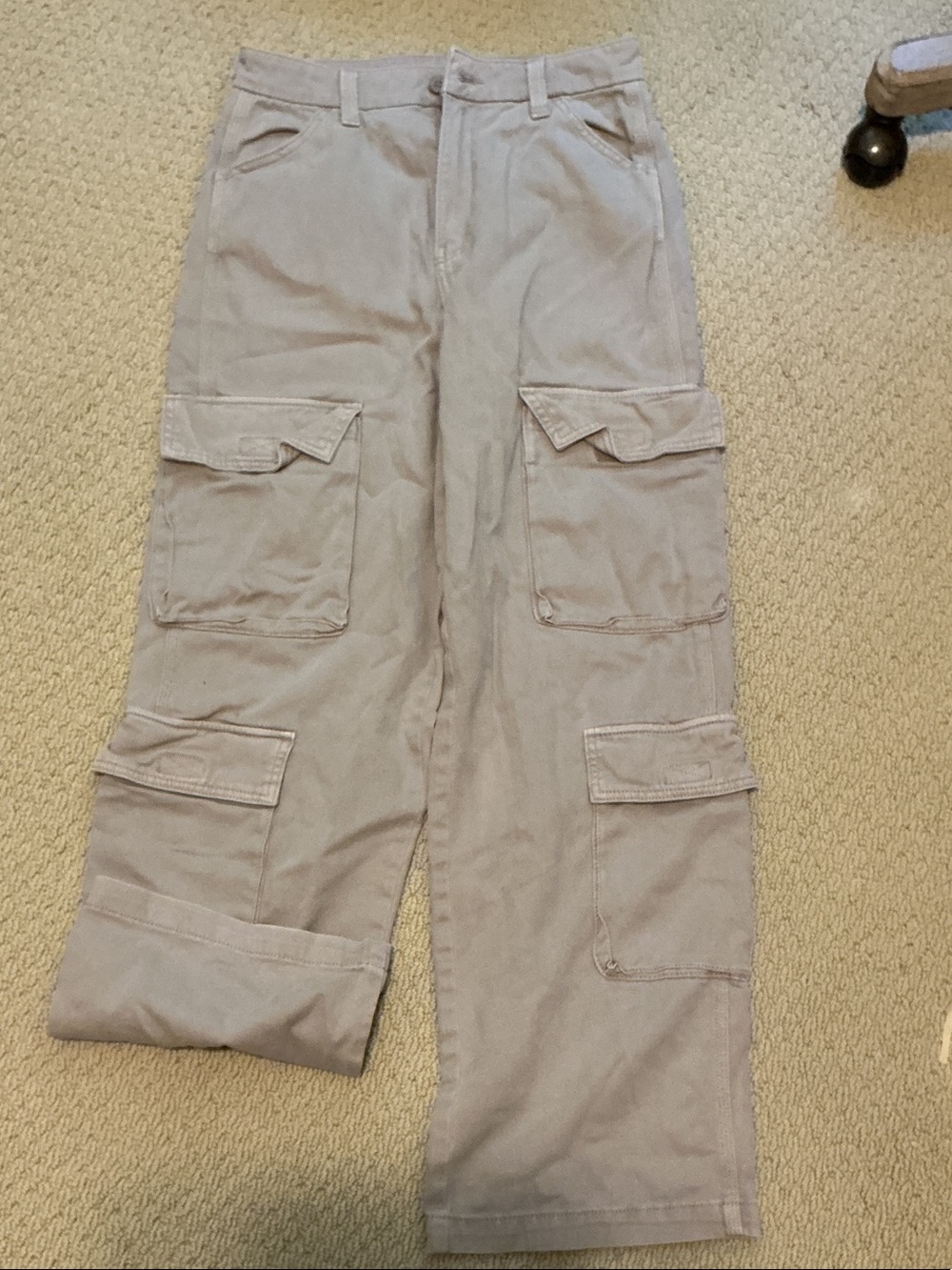 Divided Light Beige Cargo Pants with Multi-Pocket Design - Size 2